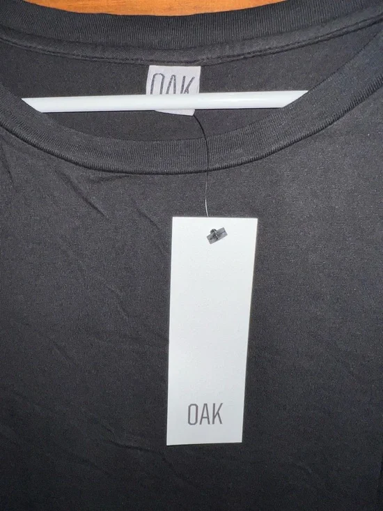 OAK Black Crewneck Short Sleeve Side Pleat Box Maxi Dress • 1 ≈ XS/S - Picture 3 of 5